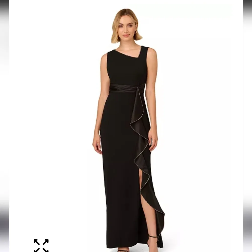 Adrianna Papell Women Ruffled Gown Sz 6 Asymmetric Hem Black NWT Old Money Party - Picture 2 of 15